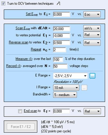 CV setting window.