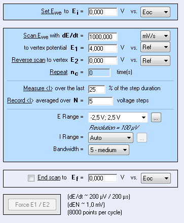 CV setting window.