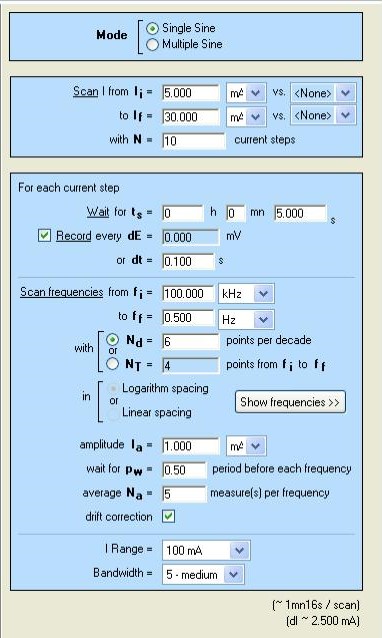 SGEIS technique parameters window.