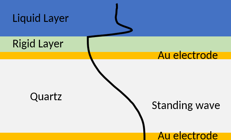 Acoustic standing is a crystal with a rigid coating and a Newtonian liquid layer. The presence of the rigid coating increases the wavelength of the wave, which then dissipates in the semi-infinite liquid layer.